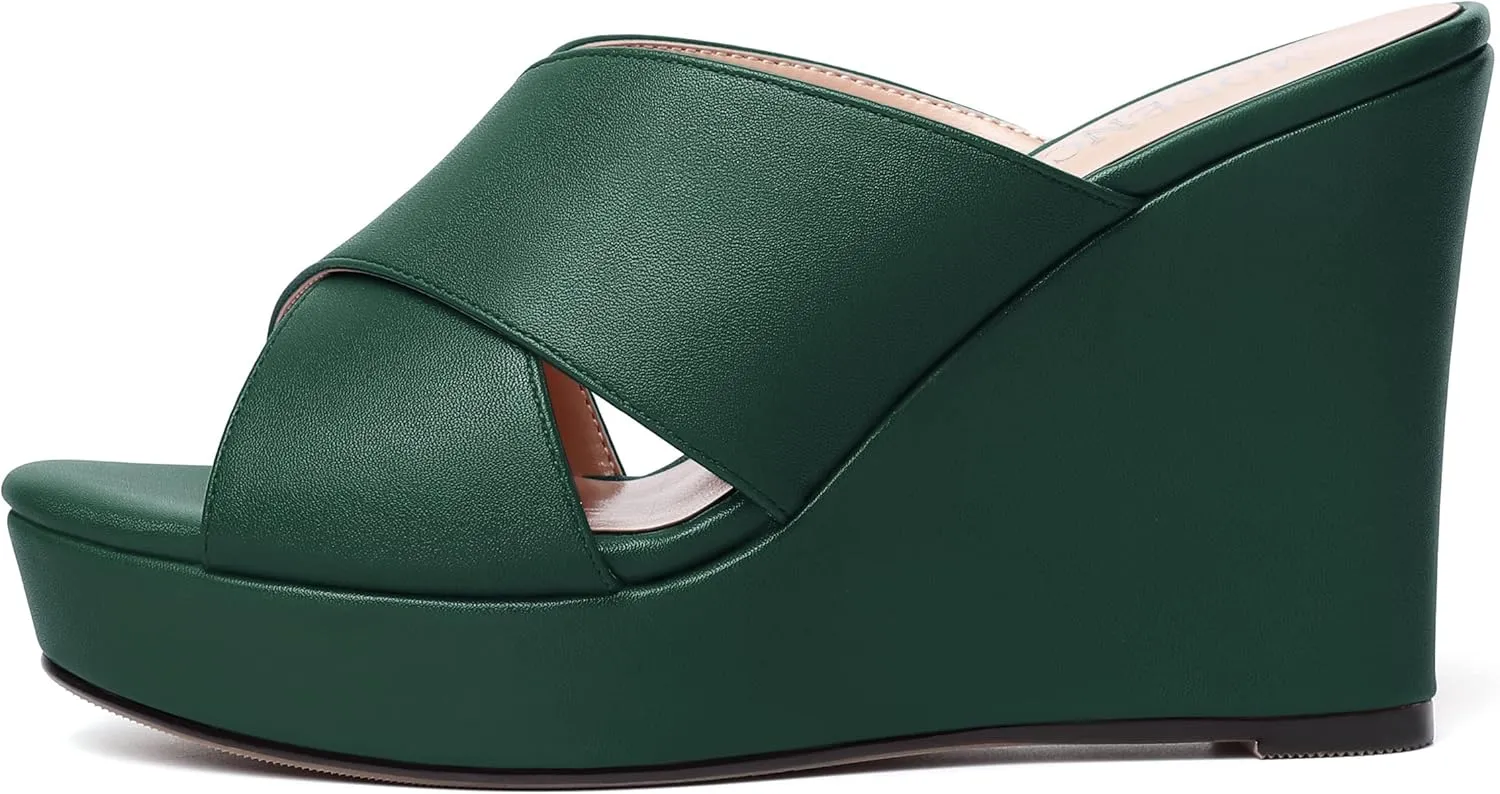 MODENCOCO Womens Open Toe Fashion Matte Slip On Platform Casual Wedge High Heel Heeled Dressy Sandals 4 Inch
