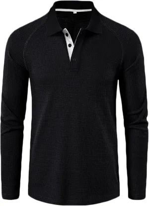 Muscularfit T Shirts for Men V Neck Long Sleeve Solid Polo Shirt Causal Loose Fit Athletic Gym Workout Tee Top Loose Pullover