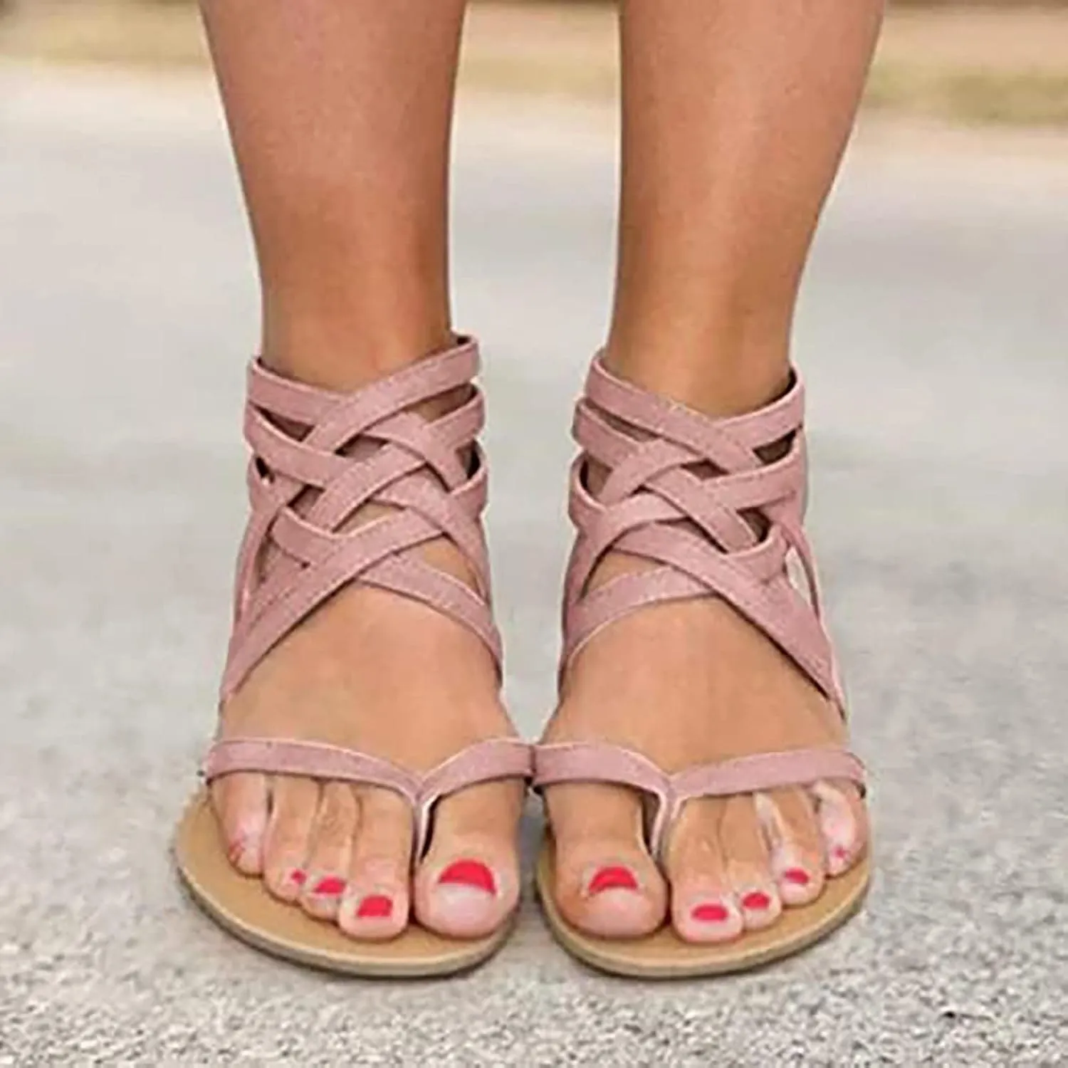 New Sunflower Gladiator Sandal with Criss-Cross Straps Womens Casual Summer Zip Back Flat Sandals for Outdoor Walking