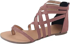 New Sunflower Gladiator Sandal with Criss-Cross Straps Womens Casual Summer Zip Back Flat Sandals for Outdoor Walking