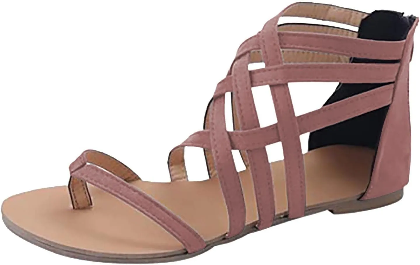 New Sunflower Gladiator Sandal with Criss-Cross Straps Womens Casual Summer Zip Back Flat Sandals for Outdoor Walking