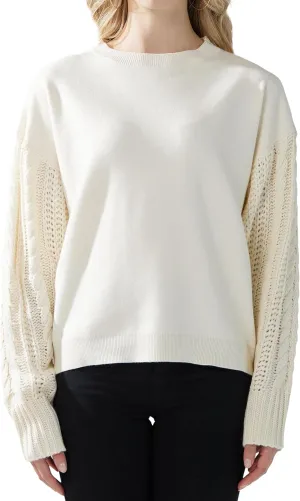 noflik Women's Soft Touch Crew Neck Long Cable Knit Sleeve Sweater Top