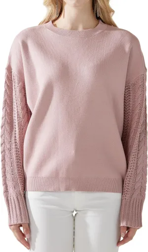 noflik Women's Soft Touch Crew Neck Long Cable Knit Sleeve Sweater Top