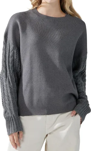 noflik Women's Soft Touch Crew Neck Long Cable Knit Sleeve Sweater Top