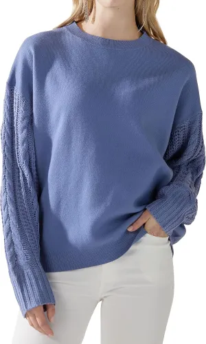 noflik Women's Soft Touch Crew Neck Long Cable Knit Sleeve Sweater Top