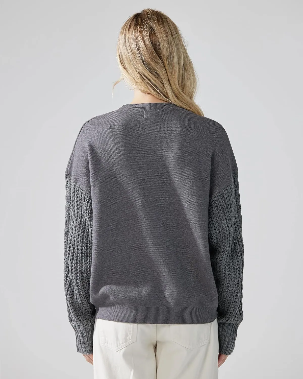 noflik Women's Soft Touch Crew Neck Long Cable Knit Sleeve Sweater Top