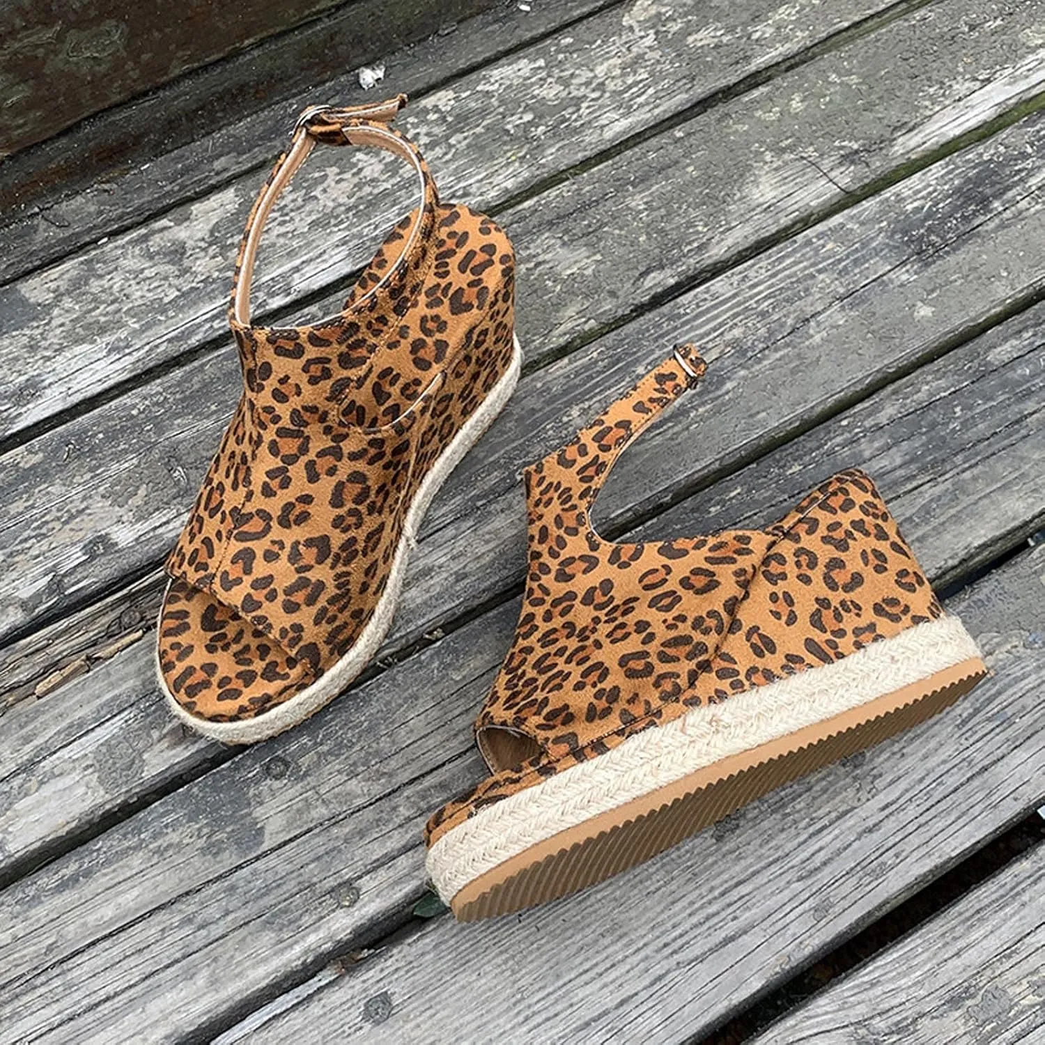 oiangi Slingback Sandals for Women Wedge Heel Summer Casual Fish Mouth Open Toe Suede Buckle Platform Sandals Solid Comfortable Chunky High Heel Shoes