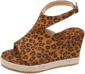 oiangi Slingback Sandals for Women Wedge Heel Summer Casual Fish Mouth Open Toe Suede Buckle Platform Sandals Solid Comfortable Chunky High Heel Shoes