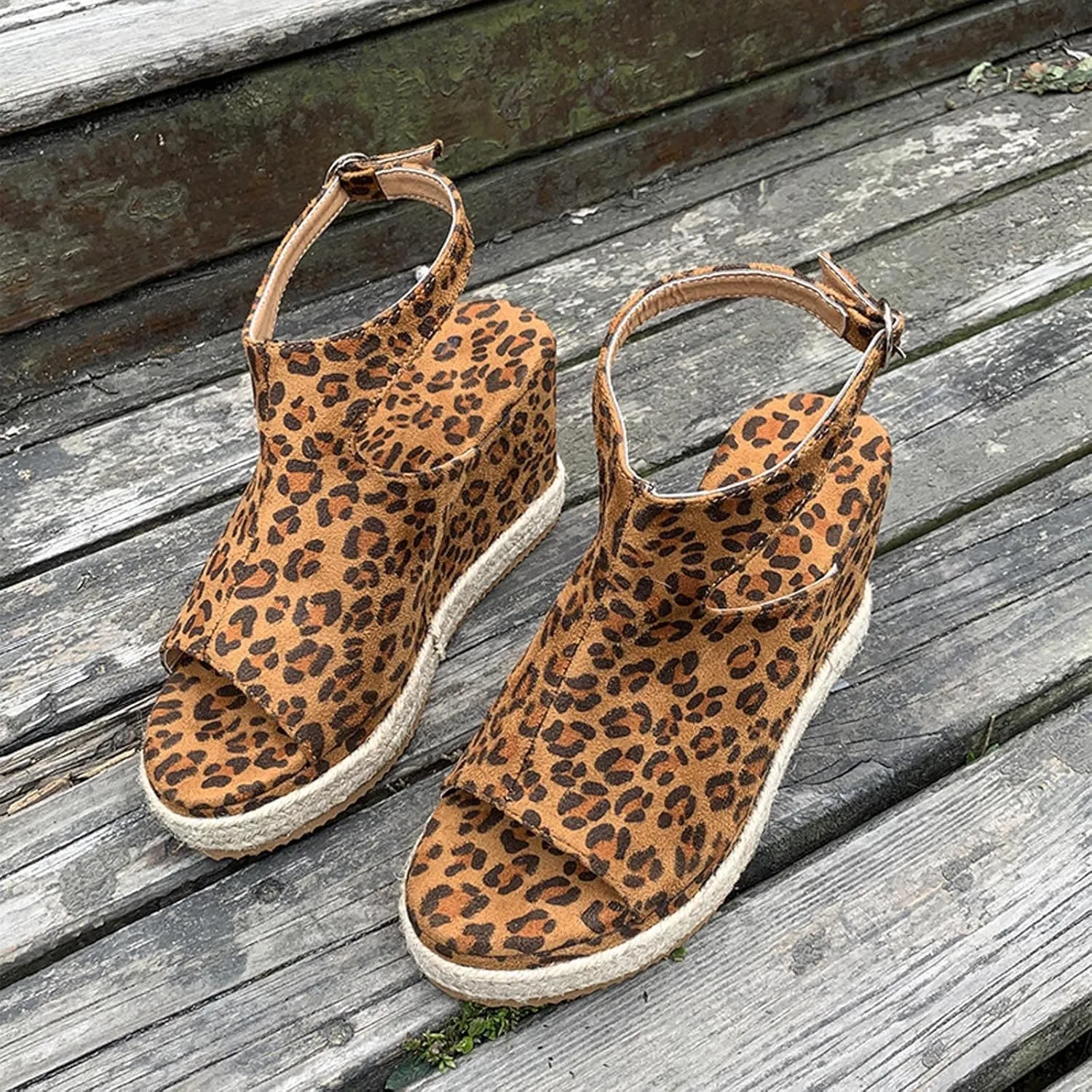oiangi Slingback Sandals for Women Wedge Heel Summer Casual Fish Mouth Open Toe Suede Buckle Platform Sandals Solid Comfortable Chunky High Heel Shoes