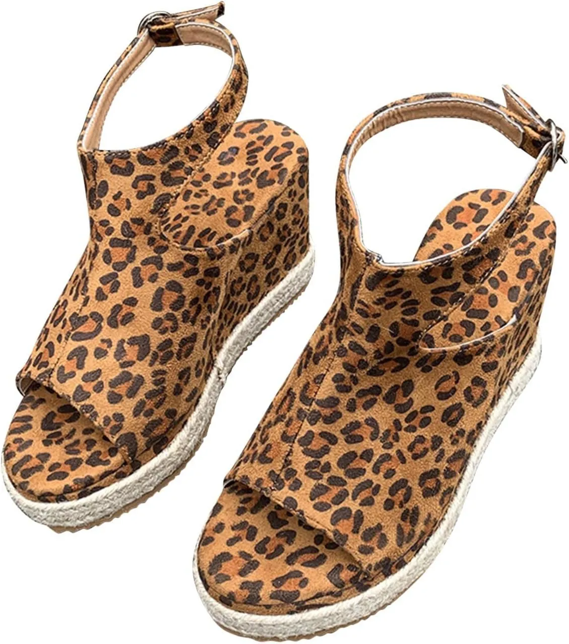 oiangi Slingback Sandals for Women Wedge Heel Summer Casual Fish Mouth Open Toe Suede Buckle Platform Sandals Solid Comfortable Chunky High Heel Shoes