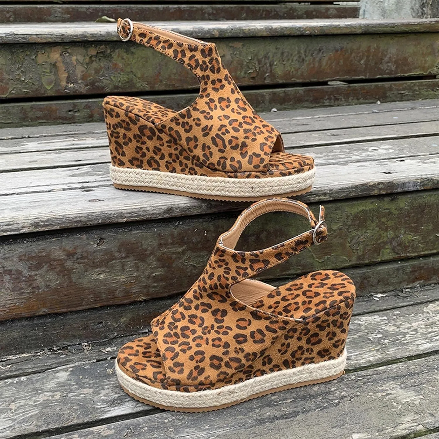 oiangi Slingback Sandals for Women Wedge Heel Summer Casual Fish Mouth Open Toe Suede Buckle Platform Sandals Solid Comfortable Chunky High Heel Shoes