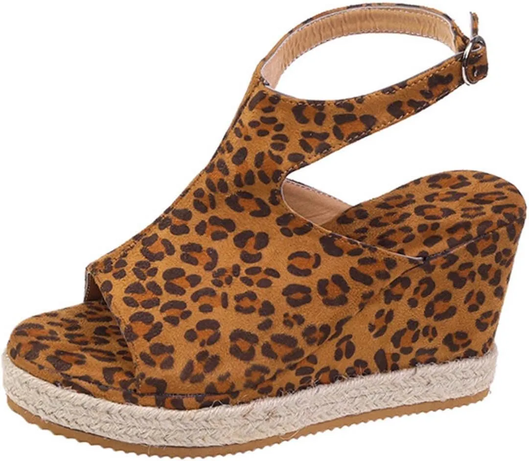 oiangi Slingback Sandals for Women Wedge Heel Summer Casual Fish Mouth Open Toe Suede Buckle Platform Sandals Solid Comfortable Chunky High Heel Shoes