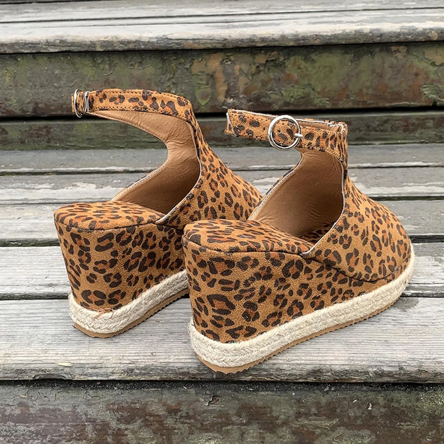 oiangi Slingback Sandals for Women Wedge Heel Summer Casual Fish Mouth Open Toe Suede Buckle Platform Sandals Solid Comfortable Chunky High Heel Shoes