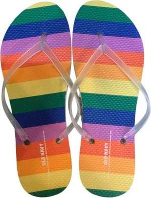 Old Navy Women Beach Summer Casual Flip Flop Sandals (10 Rainbow Stripe)