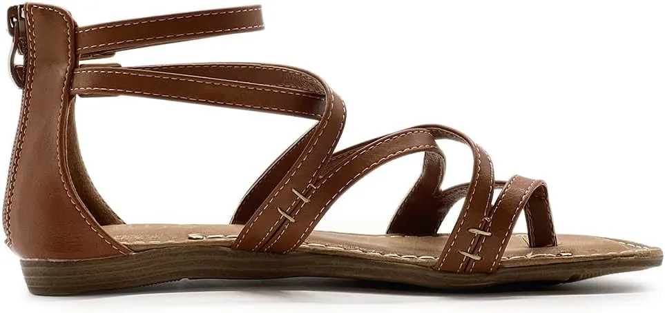 Ollio Women's Shoe Gladiator Strap Flat Zori Sandal