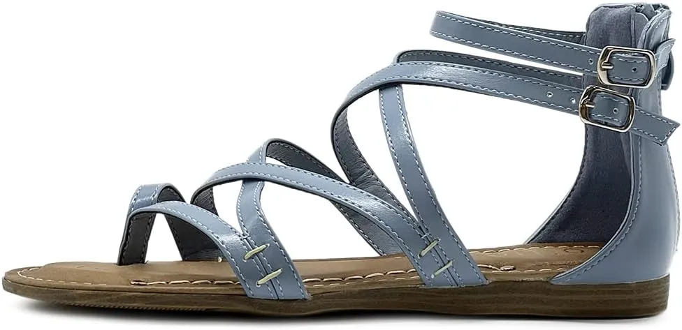 Ollio Women's Shoe Gladiator Strap Flat Zori Sandal