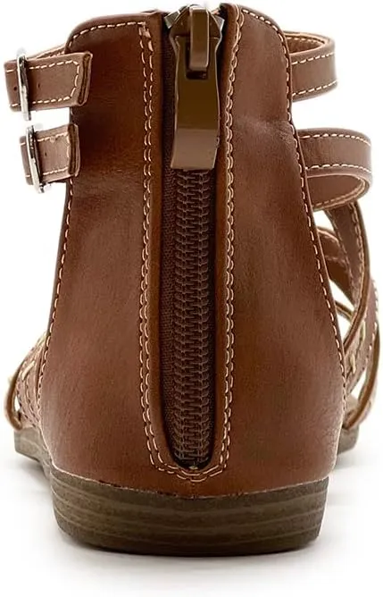 Ollio Women's Shoe Gladiator Strap Flat Zori Sandal