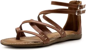 Ollio Women's Shoe Gladiator Strap Flat Zori Sandal