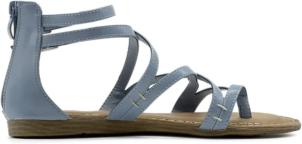 Ollio Women's Shoe Gladiator Strap Flat Zori Sandal