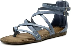 Ollio Women's Shoe Gladiator Strap Flat Zori Sandal