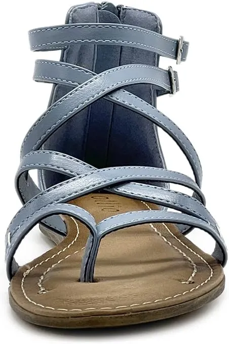 Ollio Women's Shoe Gladiator Strap Flat Zori Sandal