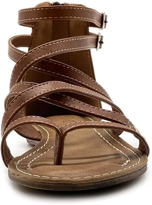 Ollio Women's Shoe Gladiator Strap Flat Zori Sandal