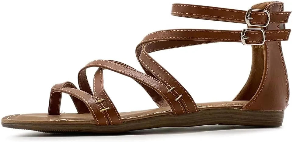Ollio Women's Shoe Gladiator Strap Flat Zori Sandal