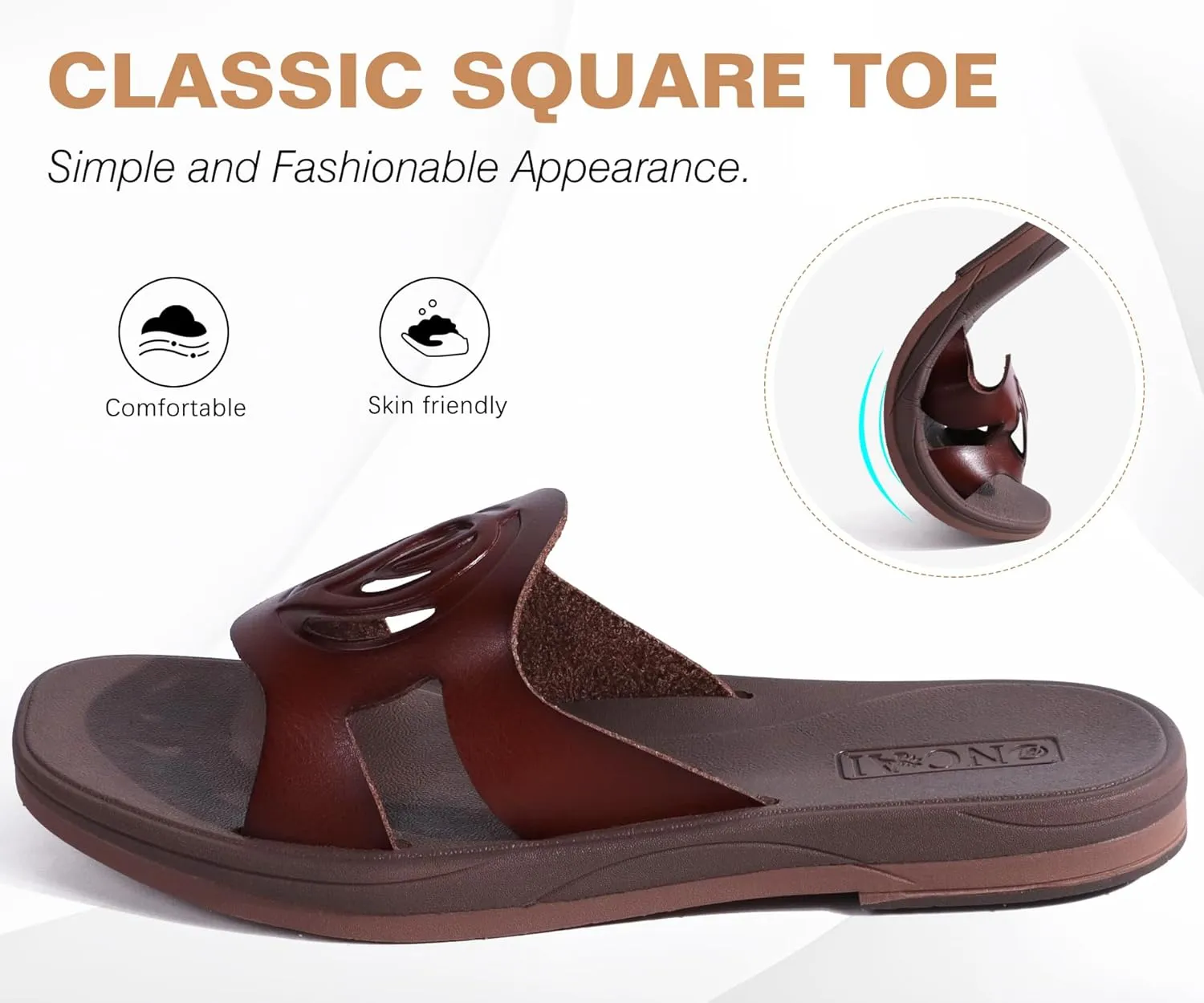 ONCAI Women's Flat Sandals Fashion Square Open Toe Slide Dressy Sandals for Woman Soft Cushion Vegan Comfortable Summer Slip On Casual Walking Outdoor Ladies Sandal Non Slip Rubber Sole Size 6-11 US
