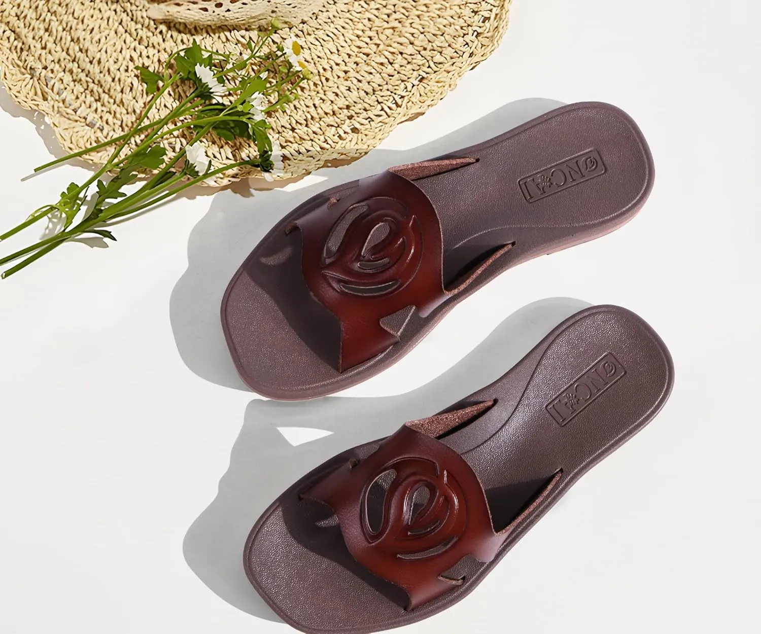 ONCAI Women's Flat Sandals Fashion Square Open Toe Slide Dressy Sandals for Woman Soft Cushion Vegan Comfortable Summer Slip On Casual Walking Outdoor Ladies Sandal Non Slip Rubber Sole Size 6-11 US