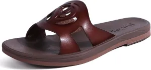 ONCAI Women's Flat Sandals Fashion Square Open Toe Slide Dressy Sandals for Woman Soft Cushion Vegan Comfortable Summer Slip On Casual Walking Outdoor Ladies Sandal Non Slip Rubber Sole Size 6-11 US