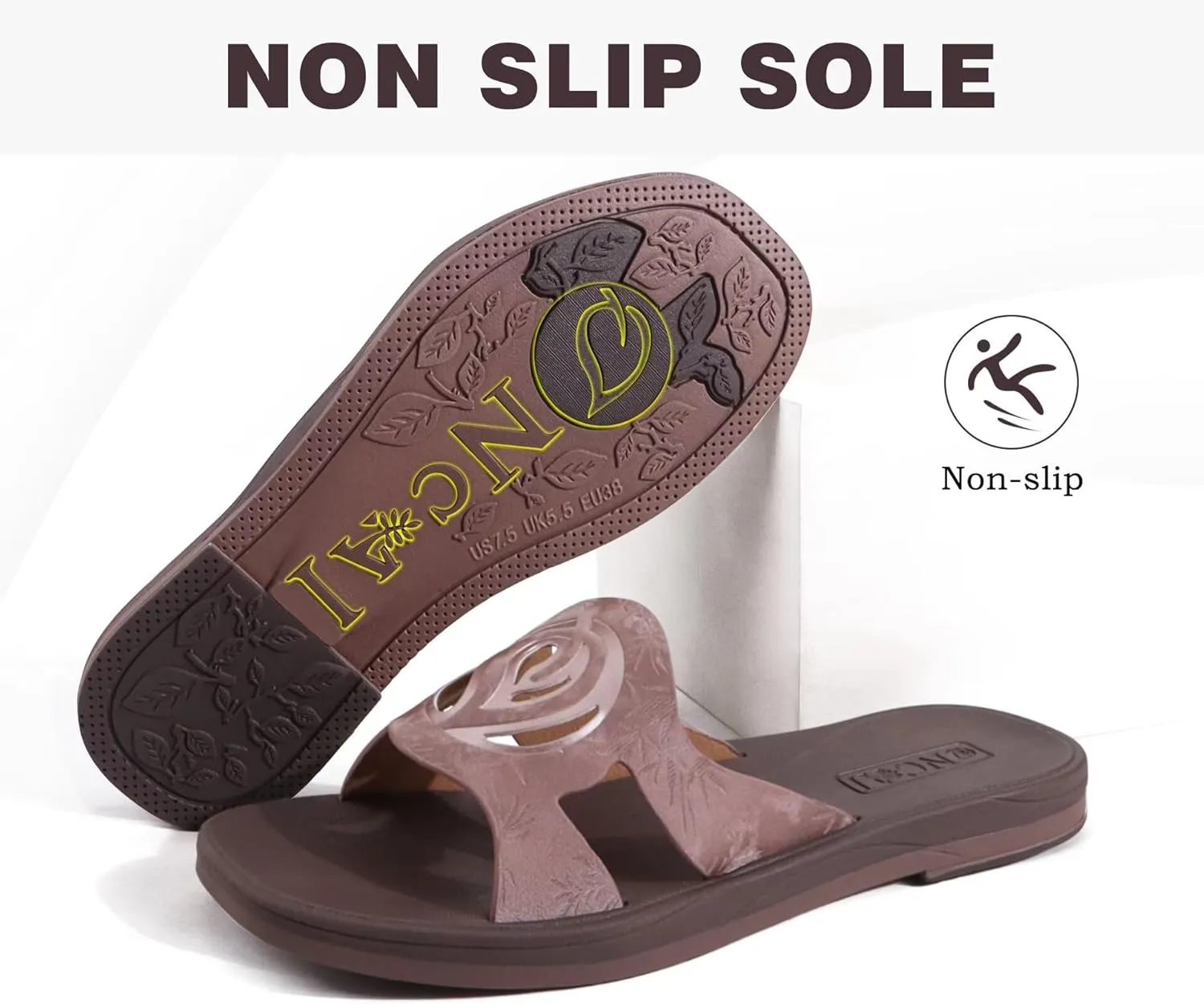 ONCAI Women's Flat Sandals Fashion Summer Dressy Sandals Casual Beach Flat Sandal For Woman Square Toe Comfortable Cushion Footbed Slip On Ladies Slides Women Size 6-11