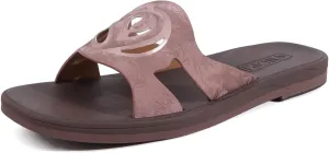 ONCAI Women's Flat Sandals Fashion Summer Dressy Sandals Casual Beach Flat Sandal For Woman Square Toe Comfortable Cushion Footbed Slip On Ladies Slides Women Size 6-11