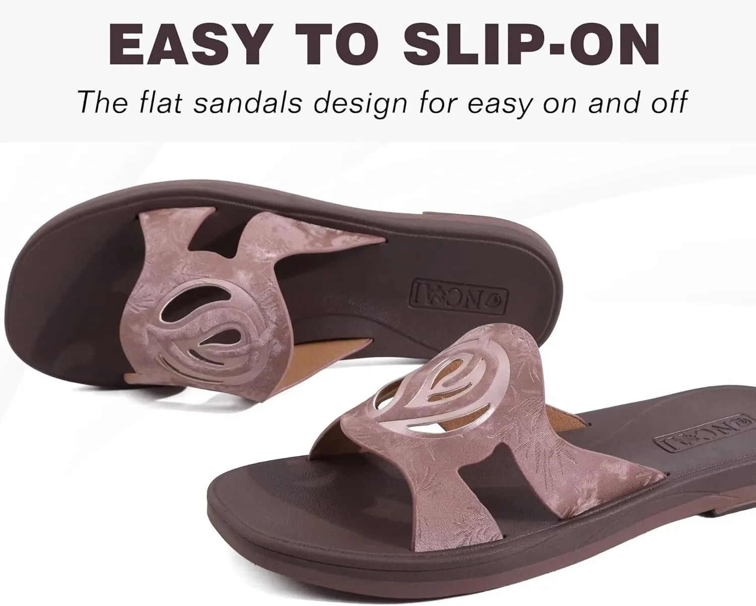 ONCAI Women's Flat Sandals Fashion Summer Dressy Sandals Casual Beach Flat Sandal For Woman Square Toe Comfortable Cushion Footbed Slip On Ladies Slides Women Size 6-11