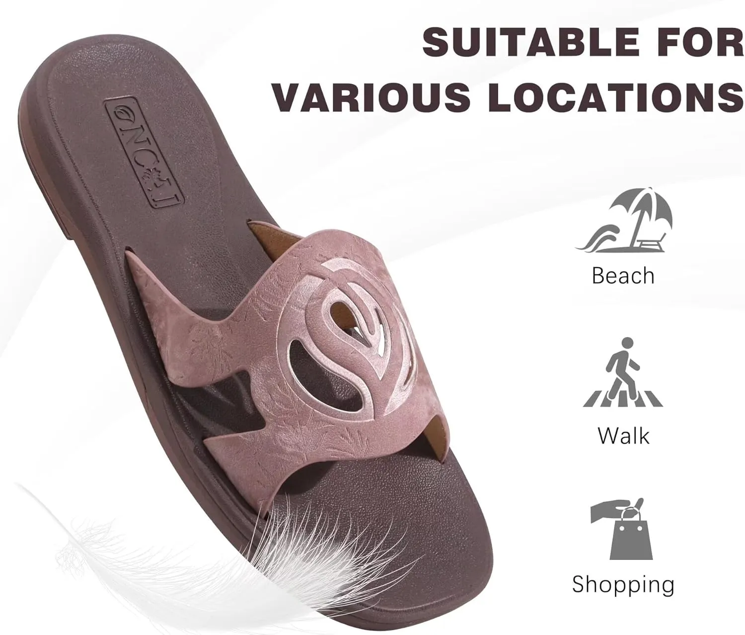 ONCAI Women's Flat Sandals Fashion Summer Dressy Sandals Casual Beach Flat Sandal For Woman Square Toe Comfortable Cushion Footbed Slip On Ladies Slides Women Size 6-11
