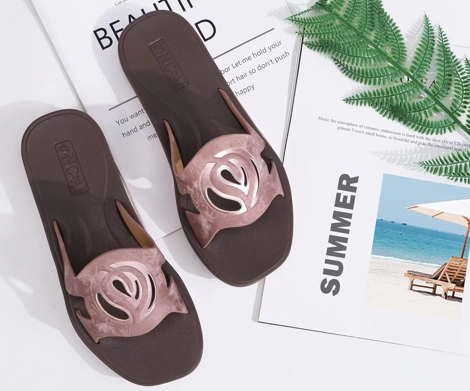 ONCAI Women's Flat Sandals Fashion Summer Dressy Sandals Casual Beach Flat Sandal For Woman Square Toe Comfortable Cushion Footbed Slip On Ladies Slides Women Size 6-11