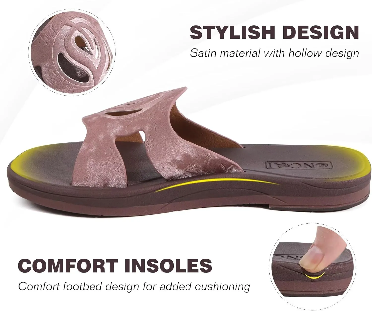 ONCAI Women's Flat Sandals Fashion Summer Dressy Sandals Casual Beach Flat Sandal For Woman Square Toe Comfortable Cushion Footbed Slip On Ladies Slides Women Size 6-11