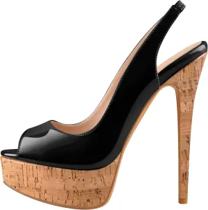 Open Peep Toe Platform High Stiletto Heels Slingback Sandals