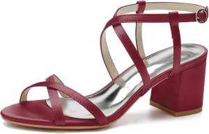 Open Toe Satin Strappy Block Heels Wedding Shoes for Bride Low Heels White Bridal Shoes Ankle Strap White Heels Prom Evening Party Dress Shoes Pumps for Women