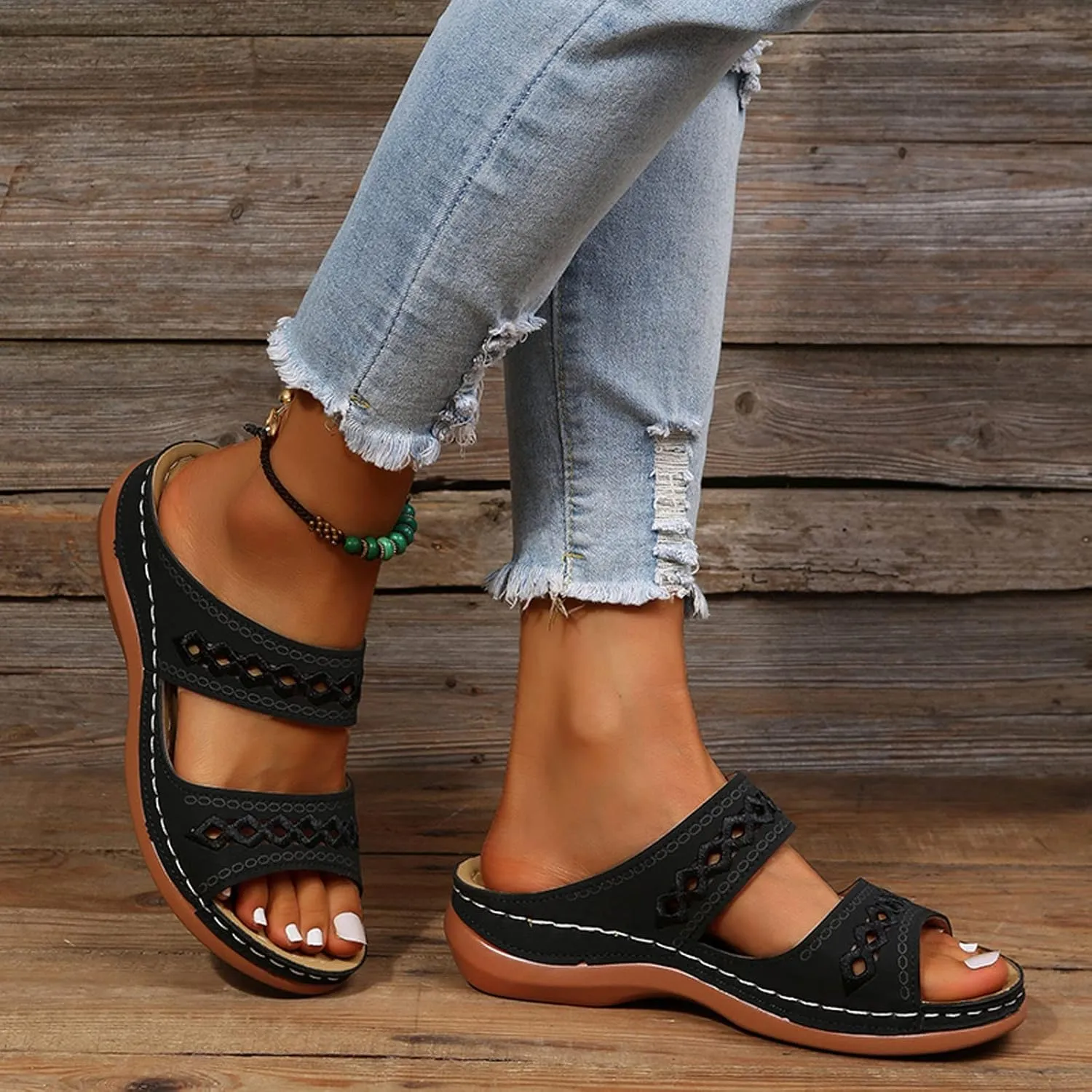 Orthopedic Sandals for Women Arch Support Ankle Strap Dressy Walking Sandals Open Toe Platform Wedge Beach Shoes