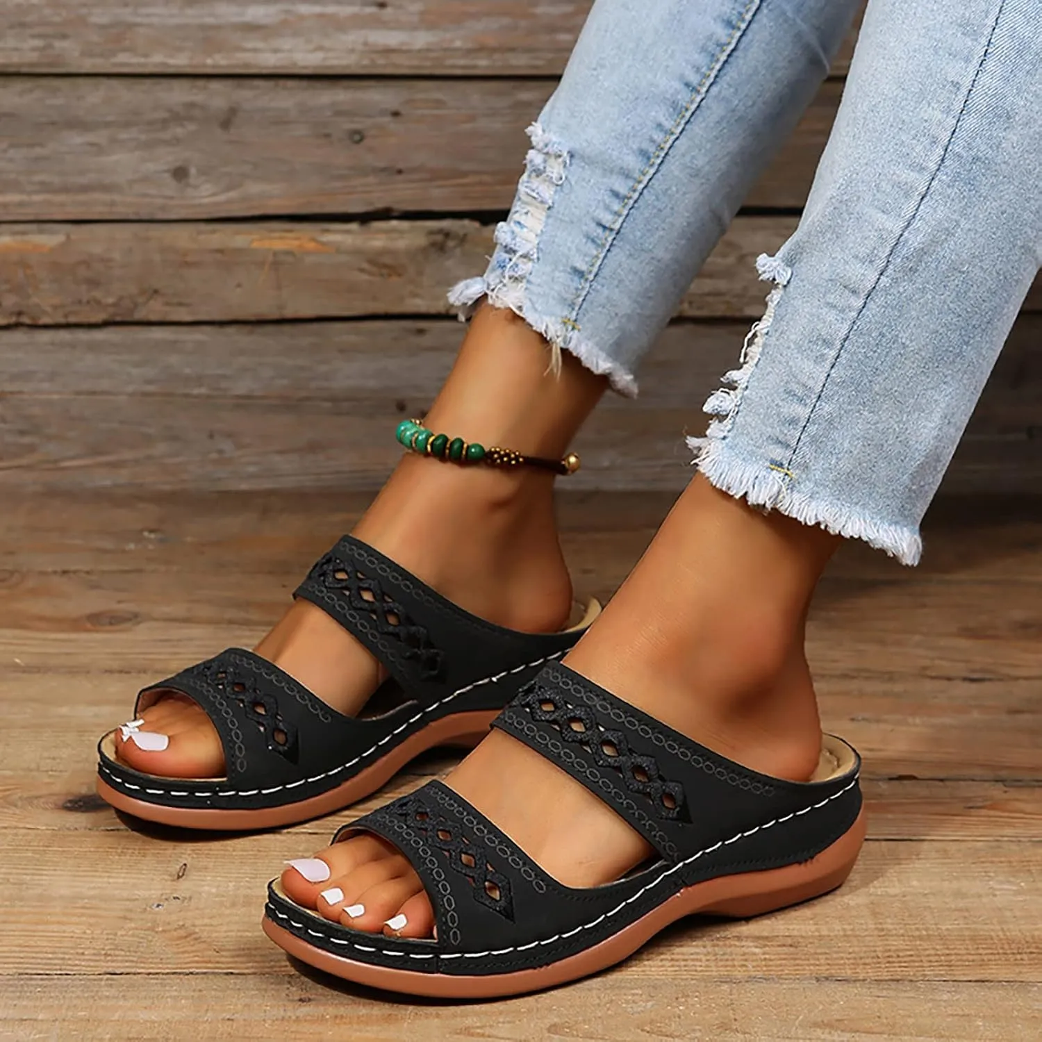 Orthopedic Sandals for Women Arch Support Ankle Strap Dressy Walking Sandals Open Toe Platform Wedge Beach Shoes