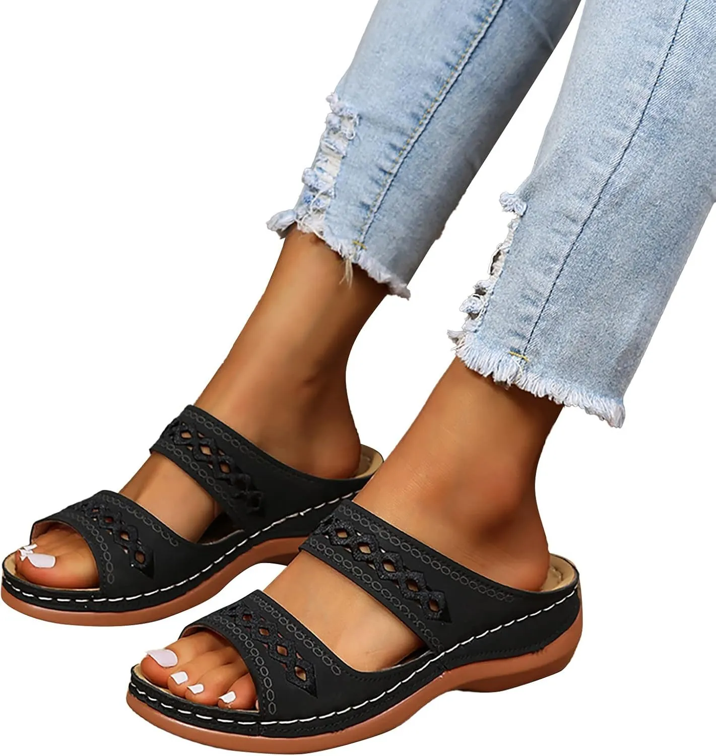 Orthopedic Sandals for Women Arch Support Ankle Strap Dressy Walking Sandals Open Toe Platform Wedge Beach Shoes
