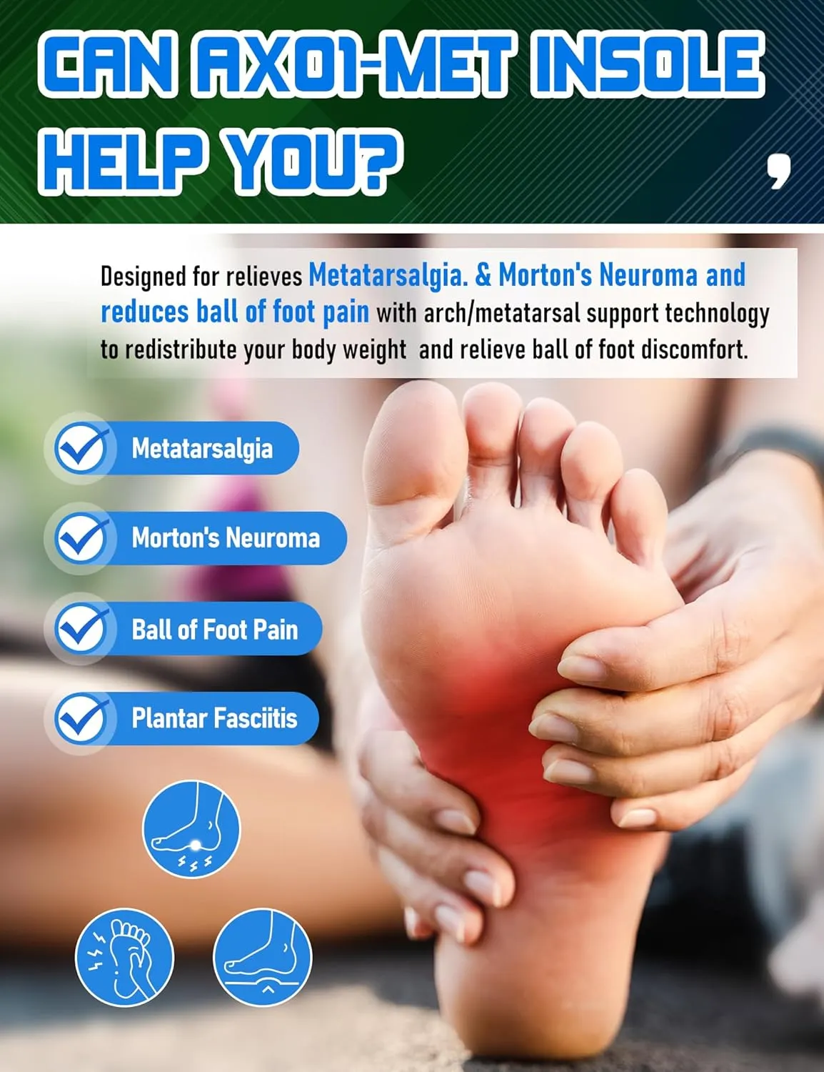 Orthotic Insoles with Metatarsal Pads, Plantar Fasciitis Arch Support Inserts for Metatarsalgia, Morton's Neuroma, Ball of Foot Pain Relief, Man Women Insoles for Standing All Day-H