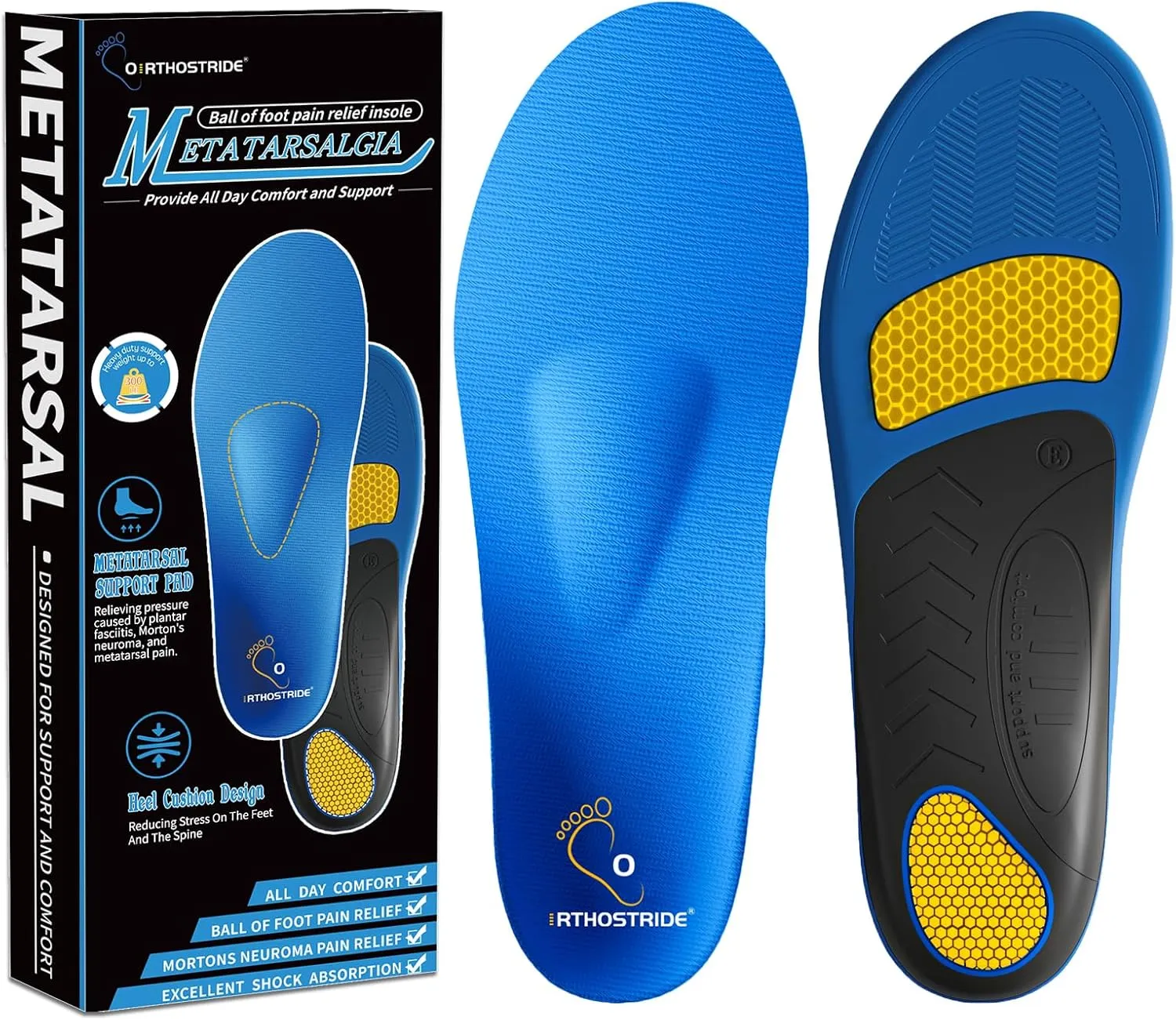 Orthotic Insoles with Metatarsal Pads, Plantar Fasciitis Arch Support Inserts for Metatarsalgia, Morton's Neuroma, Ball of Foot Pain Relief, Man Women Insoles for Standing All Day-H