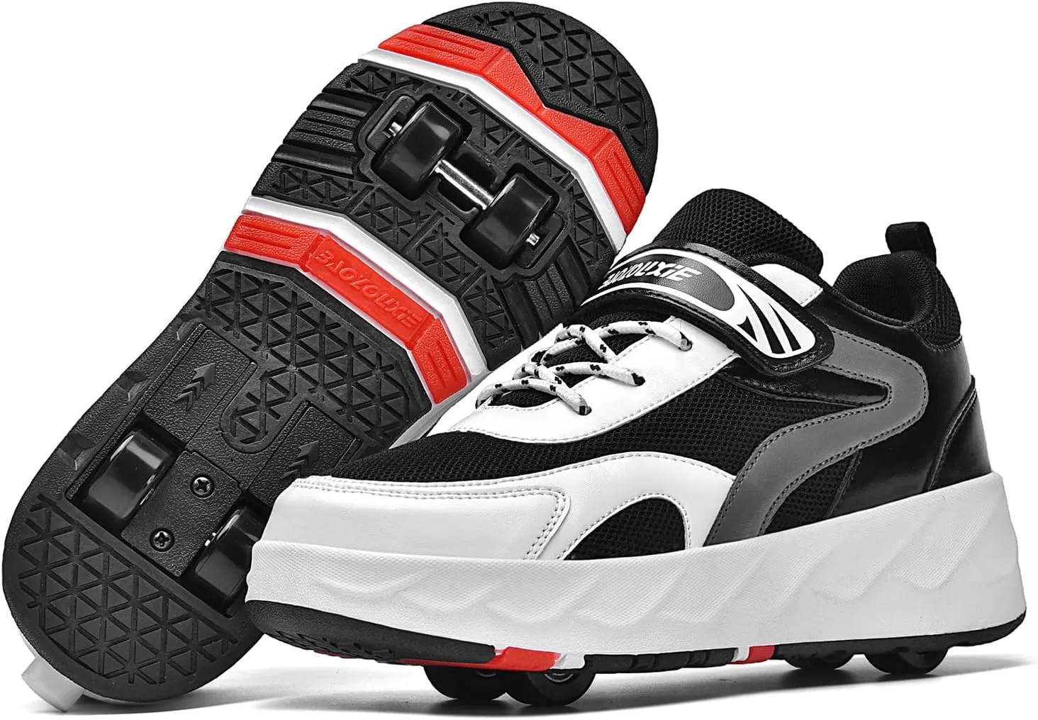 Outdoor Roller Skate Shoes for Kids, Parkour Roller Shoes with 4-Wheel & 2-Wheel Modes, Transformable Sneaker Skates for Boys, Versatile Roller Skating Footwear
