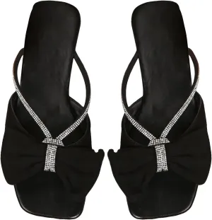 OYOANGLE Women's Rhinestone Bow Open Toe Corduroy Flat Sandals Summer Casual Slide Sandals