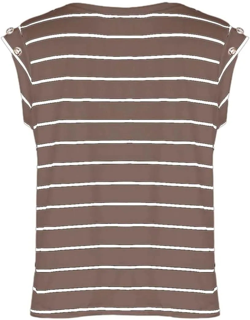 Personality Striped Cap Sleeve T Shirts for Women Slim Fit Crew Neck Lightweight Casual Daily Tops Fashion Sleeveless Blouses