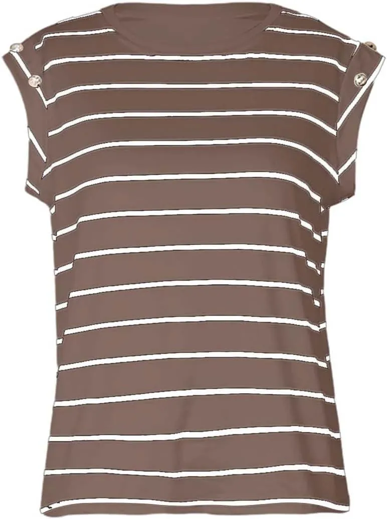 Personality Striped Cap Sleeve T Shirts for Women Slim Fit Crew Neck Lightweight Casual Daily Tops Fashion Sleeveless Blouses