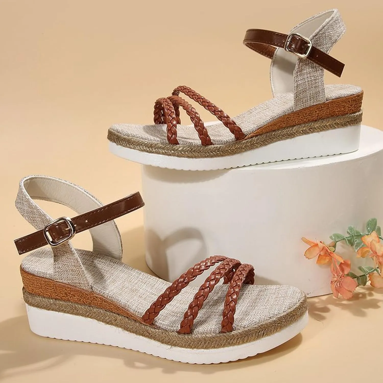 Platform Wedge Sandals for Women,Espadrille Sandals for Women Summer Dressy 2024 Open Toe Ankle Strap Wedge Low Heels Sandals Comfortable Anti Slip Beach Boho Orthopedic Sandals Casual Walking Shoes
