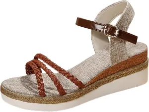 Platform Wedge Sandals for Women,Espadrille Sandals for Women Summer Dressy 2024 Open Toe Ankle Strap Wedge Low Heels Sandals Comfortable Anti Slip Beach Boho Orthopedic Sandals Casual Walking Shoes