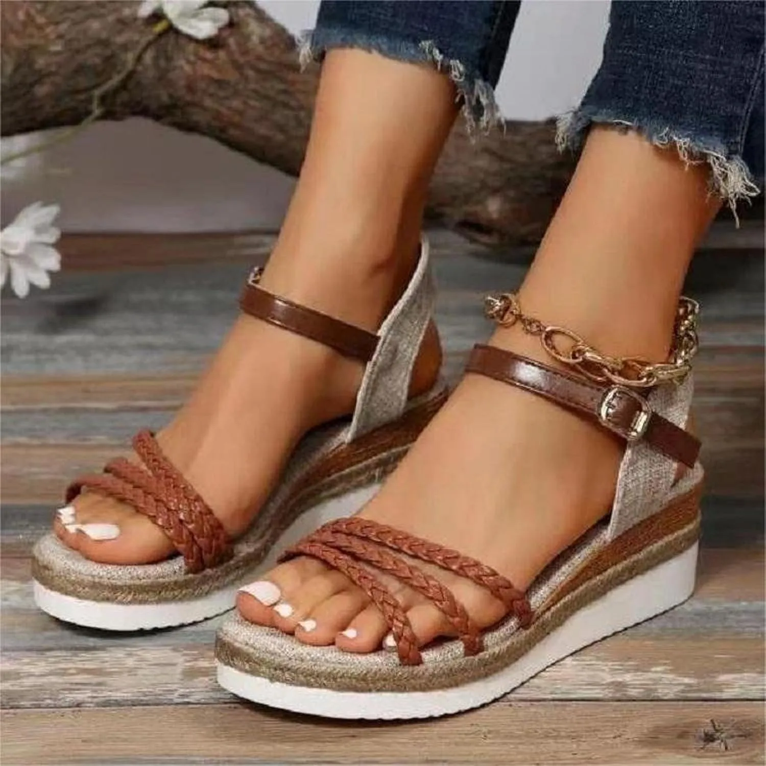Platform Wedge Sandals for Women,Espadrille Sandals for Women Summer Dressy 2024 Open Toe Ankle Strap Wedge Low Heels Sandals Comfortable Anti Slip Beach Boho Orthopedic Sandals Casual Walking Shoes